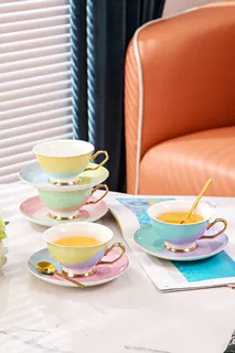 艺术抽象拼色陶瓷咖啡杯碟 家用办公花茶杯广告礼品杯碟勺礼盒装
