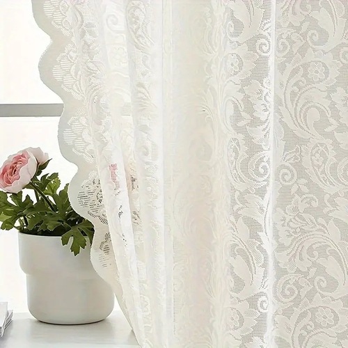 Fresh lace curtains, white warp-knitted window sheers—elegant European-style pastoral door curtains for living rooms and bedrooms, ready-to-hang products available via cross-border dropshipping.
