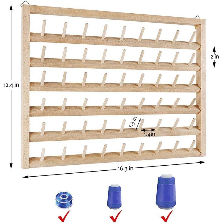Montada en la pared de madera de pino plegable estante de la bobina hilo de coser hilo de cera bobina de almacenamiento de hilo estante de la peluca estante de la bola de hilo de madera