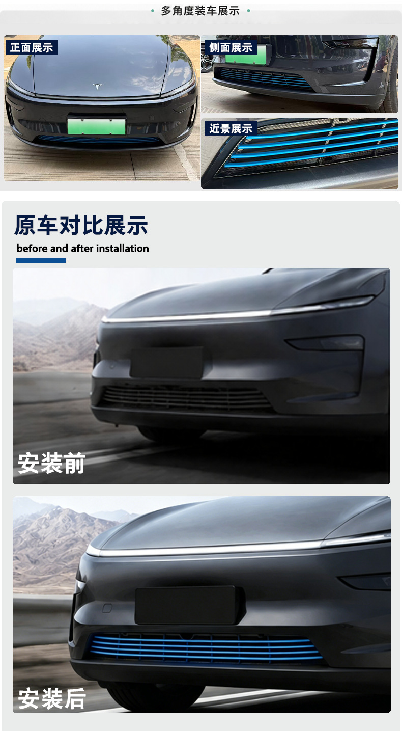 Suitable for Tesla Model Y/Yl Front Bumper Decorative Mesh and Front Bumper Modification Accessories