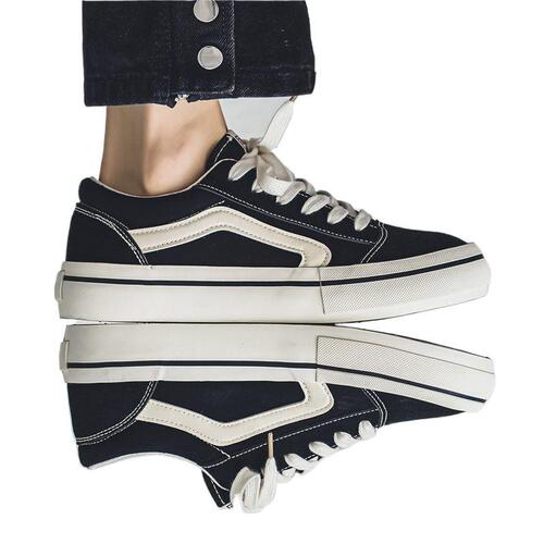 Original niche design canvas shoes for men, black board shoes, large size 46, sports running shoes, trendy, Zhejiang Wenzhou, Korean style, cotton