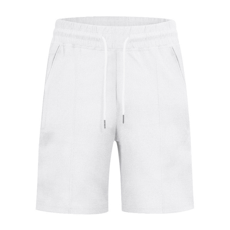 Men's Clothing Summer Men's Loose Waffle Two Piece Suit Round Neck Short Sleeved Shorts Set Simple Style For Formal & Casual_viptrois.com
