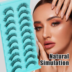 跨境新品10對裝化纖眼睫毛假睫毛濃密仿真交叉卷翹短款睫毛批發