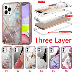 iPhone 17、15、14、13、12、16 Pro Max対応、大理石柄の3in1耐衝撃スマホケース11