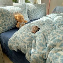 加厚牛奶绒床上四件套冬季保暖双面珊瑚被套学生宿舍三件套床单