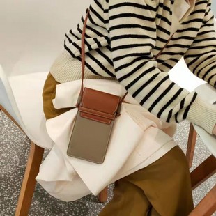 2024 Cross-border First Layer Cowhide Shoulder Messenger Mobile Phone Bag Fashion Casual Leather Contrast Color Multifunctional Mobile Phone Wallet