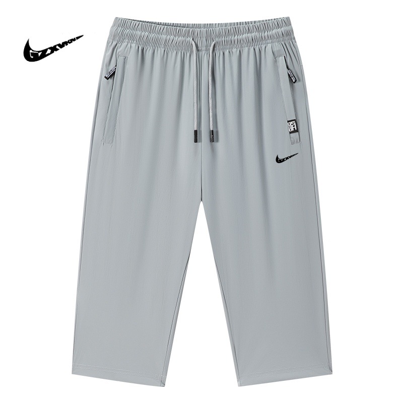 Men's Cropped Pants Summer Thin Loose Large Size Shorts Summer Pants Ice Silk Elastic Casual Sports Pants Men
