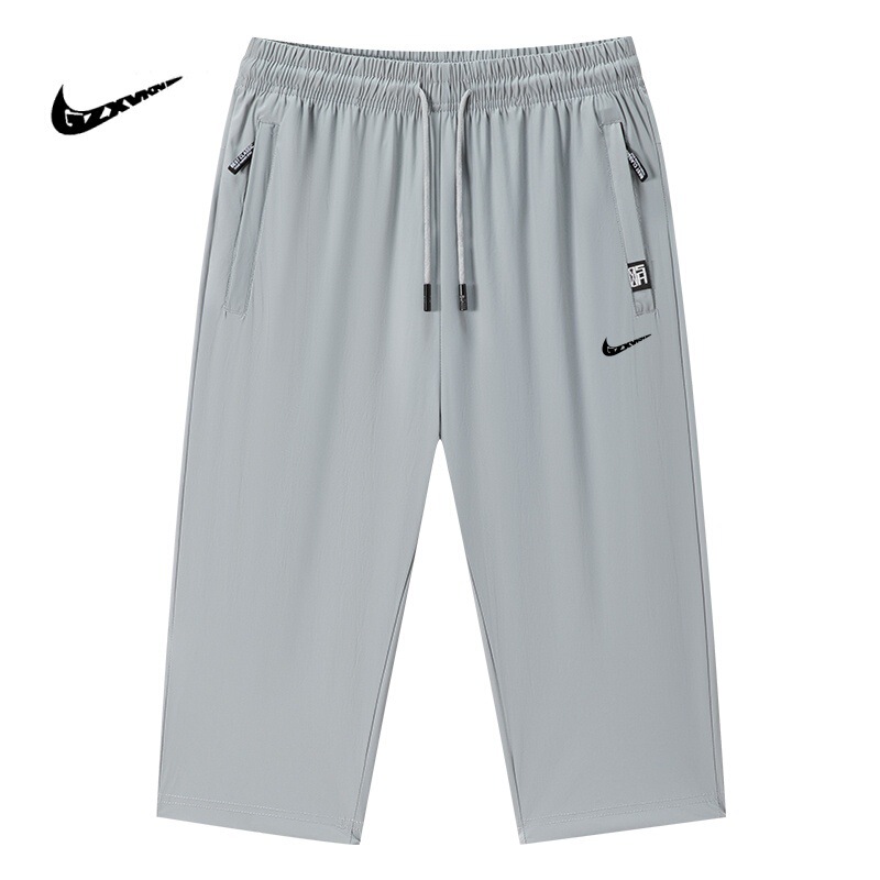 Men's Cropped Pants Summer Thin Loose Large Size Shorts Summer Pants Ice Silk Elastic Casual Sports Pants Men