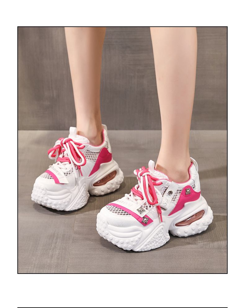 Giày sneaker nữ đế dày tăng chiều cao lưới thoáng khí phong cách thể thao — xám xanh chi tiết 16