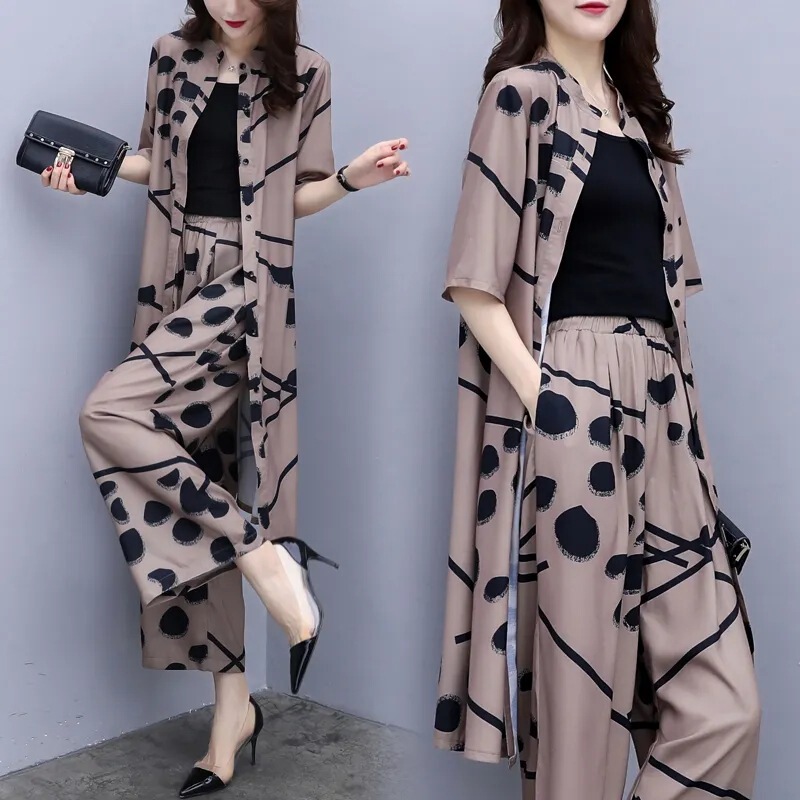 Large size casual suit women's 2022 spring and autumn fashion large size loose cardigan top + wide leg pants two-piece suit fashion Large size casual suit women's 2022 spring and autumn fashion large size loose cardigan top + wide leg pants two-piece suit fashion