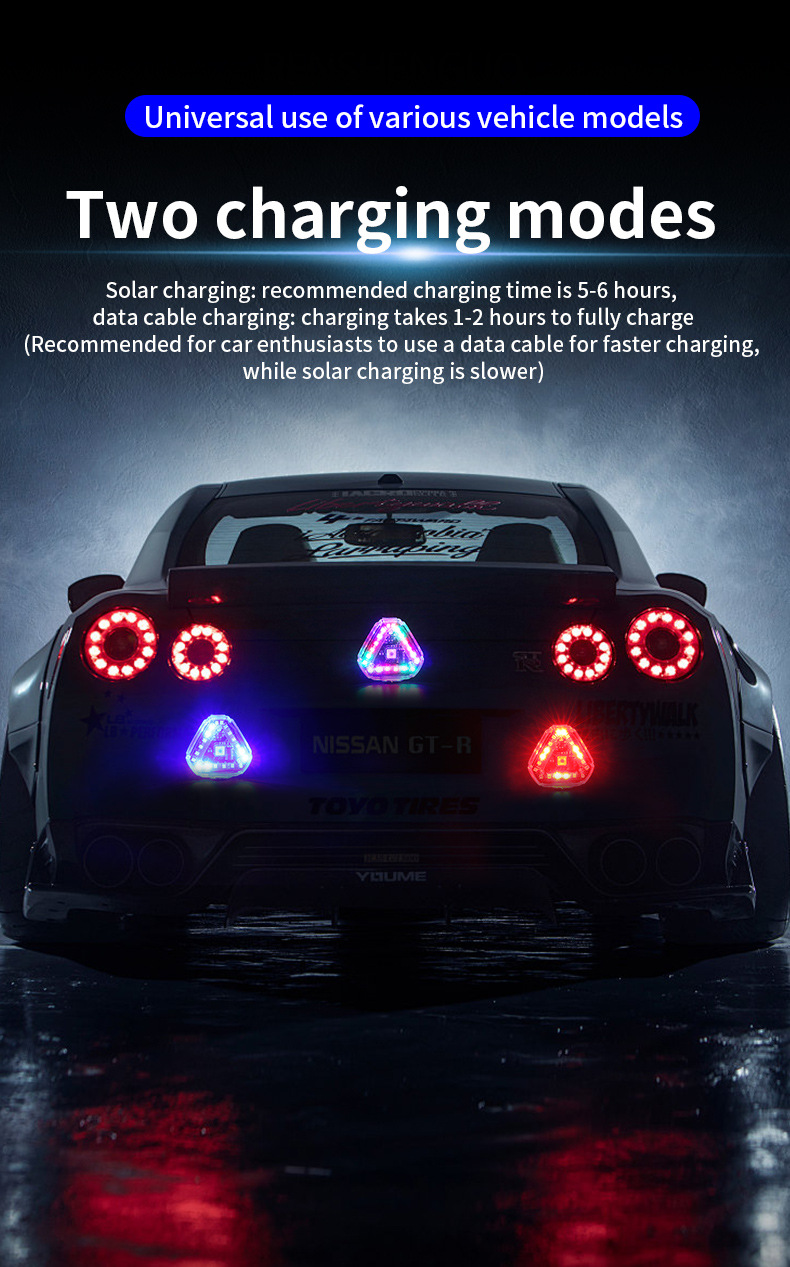 Motorcycle Navigation Light Strobe Light Modified Triangle Solar Light Universal Strobe Motorcycle Electric Non-Wired Car