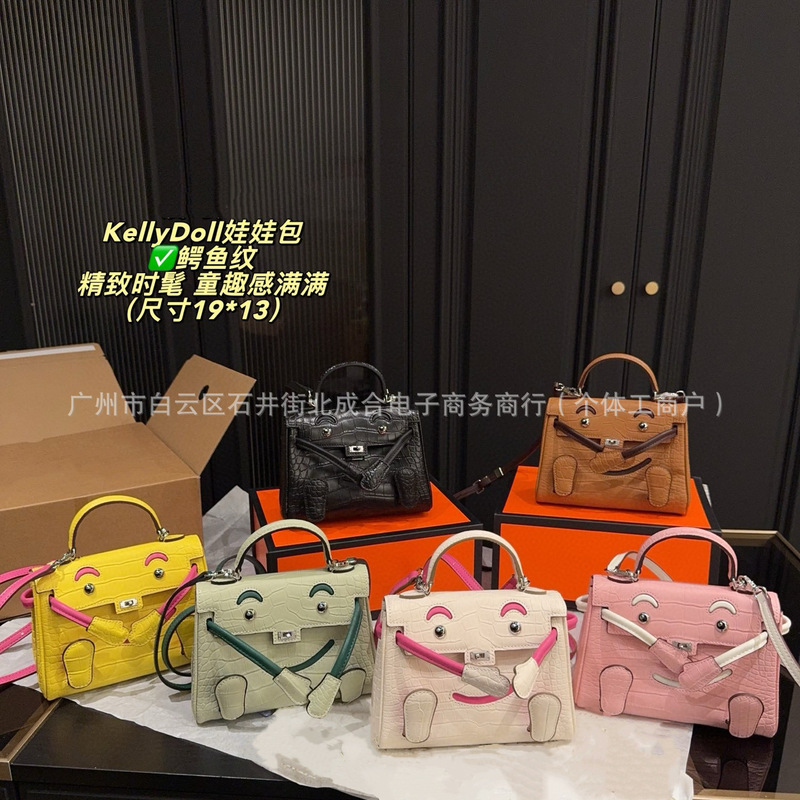 Cross-Border Crocodile Pattern Millennium Doll Bag Mini Kelly Genuine Leather Handbag Niche Trendy Fashion Shoulder Crossbody Bag