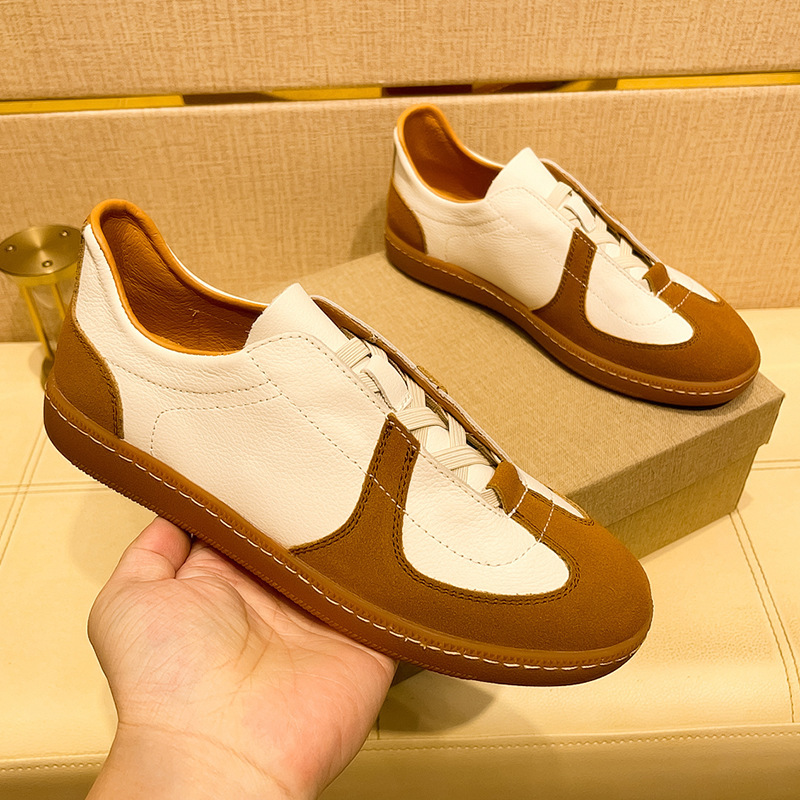 Retro German Training Shoes for Men, Spring and Summer Sneakers, Cowhide White Shoes, Flat-Soled Forrest Gump Shoes, Men's Spring and Summer Breathable First-Layer Cowhide Shoes