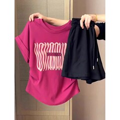 火龍果色半袖tシャツ女性夏の新型修身はやせたアルファベットのプリントtシャツが腰の甘いギャルの上着を収めている
