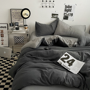 Four-piece bed set A can sleep naked wash cotton quilt cover solid color bed sheets student dormitory three-piece bed hat wholesale 4