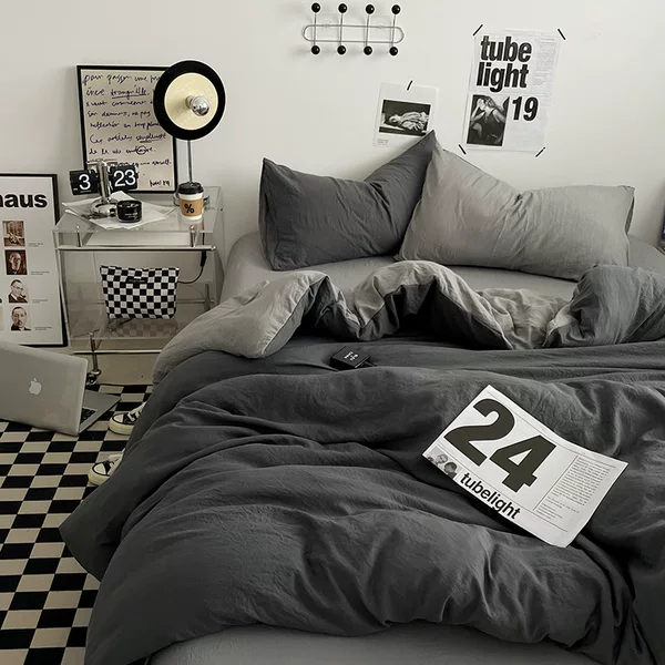 Four-piece bed set A can sleep naked wash cotton quilt cover solid color bed sheets student dormitory three-piece bed hat wholesale 4
