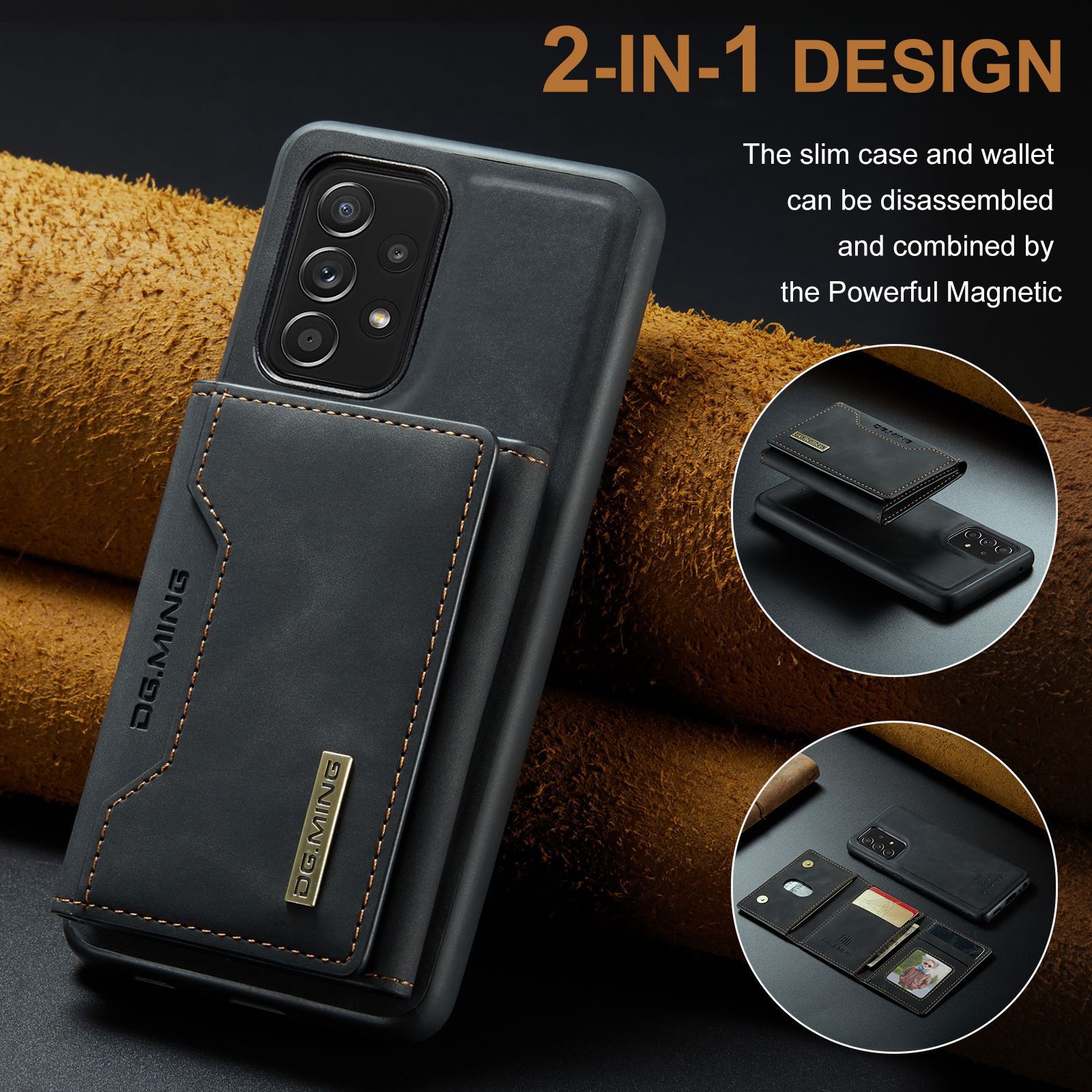 M2 voor Samsung A52 Multifunctionele Magnetische Kaarthouder Beschermhoes A52 5G 2-in-1 Split Wallet Telefoonhoesje_voghion.com