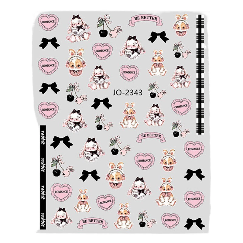 Новый Лолита кролик чистый красный лук розовый милый мультфильм кролик клей водонепроницаемые наклейки для ногтей оптом