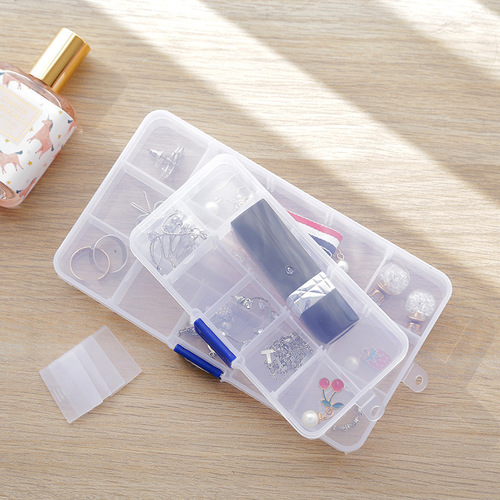 新款耳环饰品收纳盒带盖简约透明塑料多格零件盒药盒便携式收纳盒