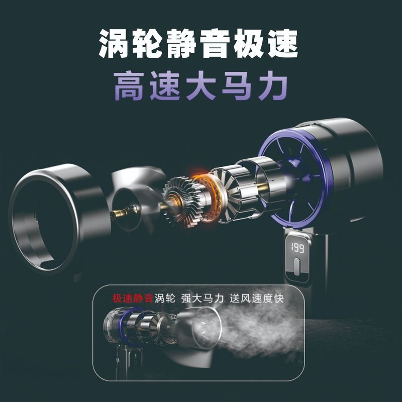 2025 新しいハンドヘルドタービン高速ファンデジタルディスプレイ USB 充電ミニハンドヘルドデスクトップカラビナ小型ファン|undefined