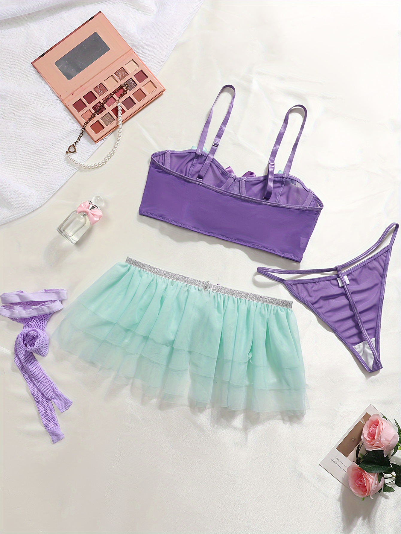 Conjunto de ropa interior encantadora princesa de 4pcs para mujeres Lavanda transfronteriza