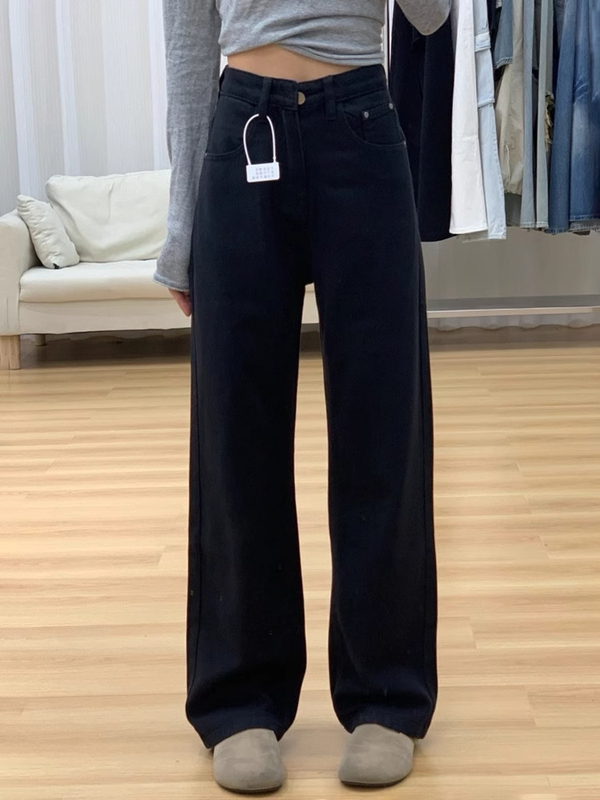 卡其色工装牛仔裤女夏季新款复古高腰宽松阔腿显瘦百搭直筒长裤子|undefined