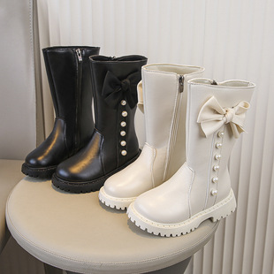 Girls Boots Children's Long Martin Boots 2024 Autumn and Winter New Winter Girls fleece-lined High Princess Leather Boots