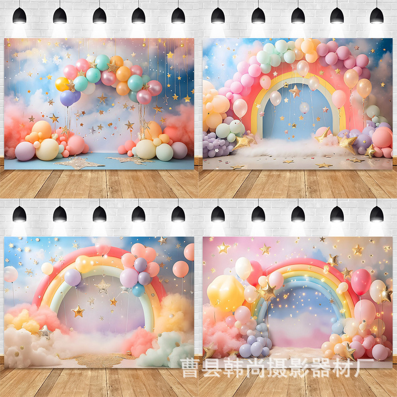 New cross-border European and American Valentine's Day party background cloth balloon rose pink love banner photography background cloth
