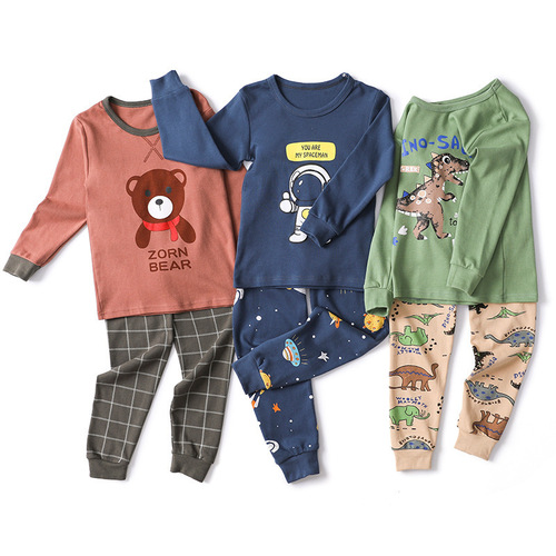 Children's innerwear set for autumn and winter, pure cotton, unisex, including tops and bottoms, suitable for middle children, pajamas, cotton-lined sweaters, warm pants.
