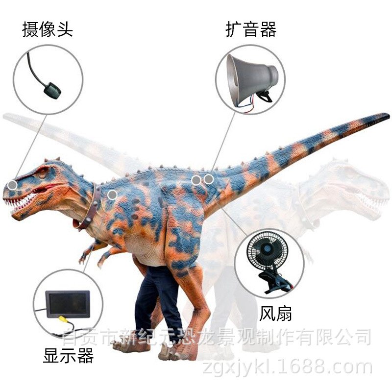 La chaqueta de dinosaurio de simulación a gran escala se puede usar con trajes de dinosaurio.
