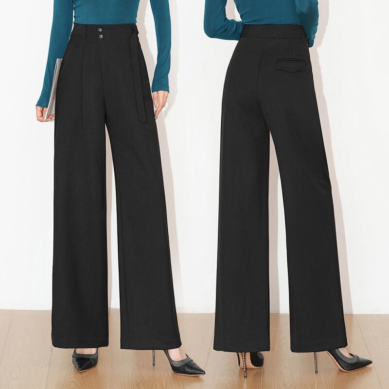 Brand high-end Tencel wool wide-leg pants for women, 2026 new spring and autumn fashion, high-waisted, slimming, casual straight-leg women's pants