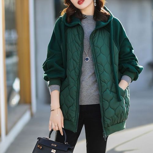 European station large size new hooded down cotton jacket thick jacket cotton jacket fashionable large size loose fashionable women's clothing