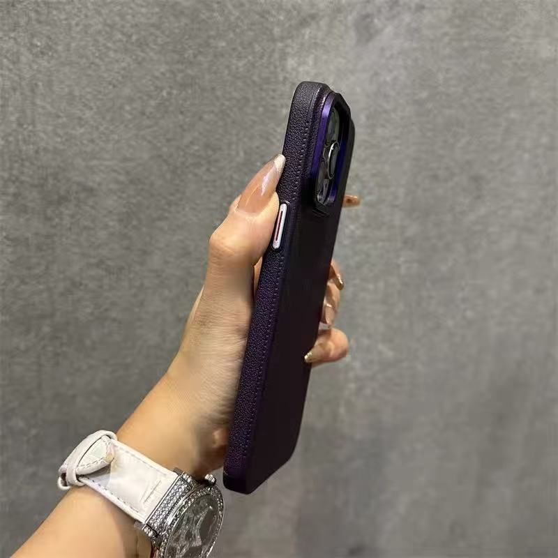 Patrón de lichi de color sólido simple para iPhone15 estuche para teléfono móvil de agujero grande 16ProMax 14 Apple 13 hombres y mujeres 16 duro