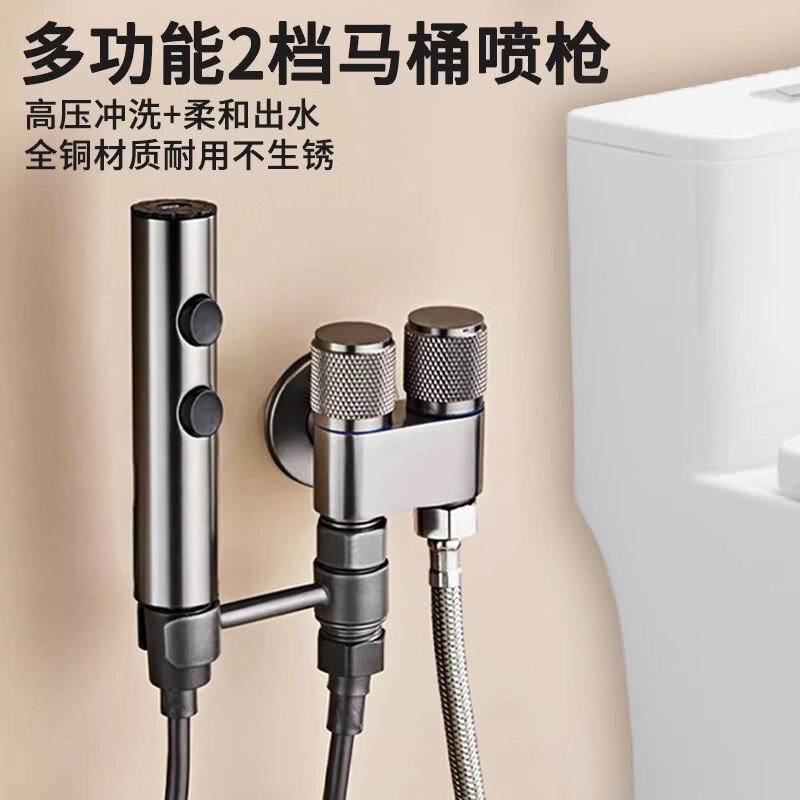 Special for copper toilet companion spray gun all copper one-in-two-out switch stainless steel ball flushing hose thickening