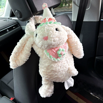 Car Armrest Box Paper Box — Car tissue box/set - pink-hat-bib-style-little-rabbit-tissue-drawing