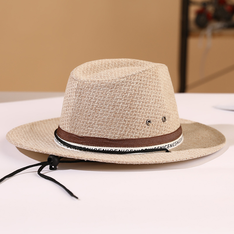 Sombrero de copa de primavera y verano de lino nueva moda casual protección solar al aire libre sombrero de sol a prueba de viento cuerda vacaciones sombrero transpirable al por mayor image 9