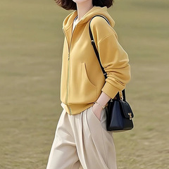 黄色连帽卫衣外套女2025秋季新款多巴胺穿搭独特超好看休闲上衣潮