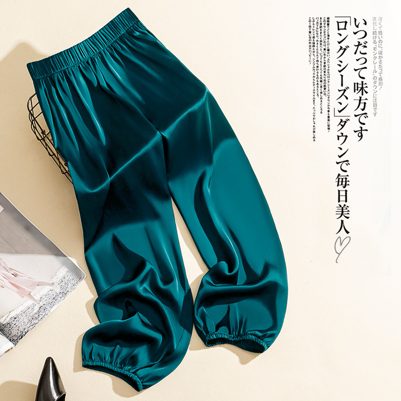 High-Waisted Ice Silk Acetate Wide-Leg Leggings for Women 2025 Summer Loose Silky Satin Bloomers Silk Leggings