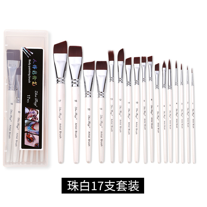 Cepillo especial para pintura facial, pincel, juego de 17 bolígrafos de gancho, bolígrafos en relieve, cepillos de fila, picos planos, picos oblicuos, pétalos