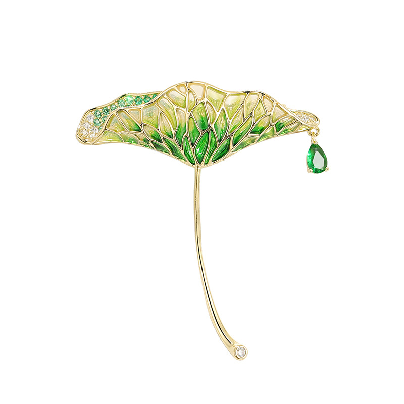 New design advanced lotus leaf brooch, handmade enamel color gradual change pin_voghion.com