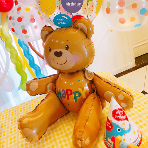 ins Xiaohongshu cake decoration bear aluminum film balloon birthday party photo decoration layout props cartoon