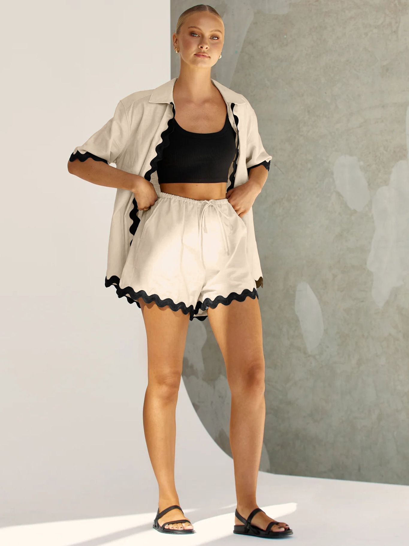 Zuhause Frau Lässig Einfarbig Viskose Faser Taste Shorts-Sets Shorts-Sets display picture 3