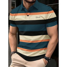 Y 99229 Color block stripe lapel short sleeve ƴɫ���Ʒ�����
