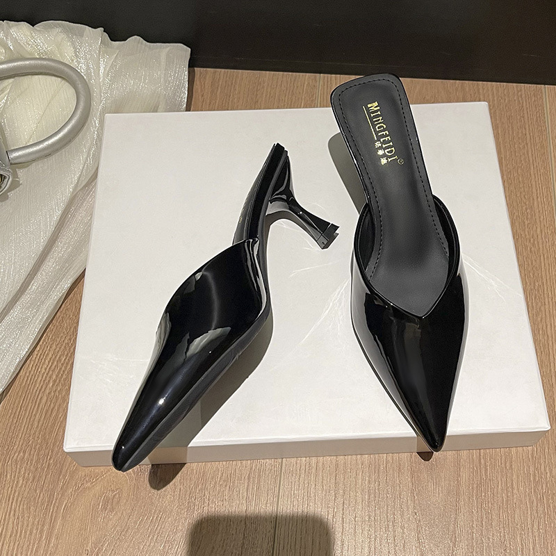 Tacones altos para mujer 2025 nuevo verano francés puntiagudo temperamento simple tacón de aguja moda Baotou media pantufla sandalias image 3