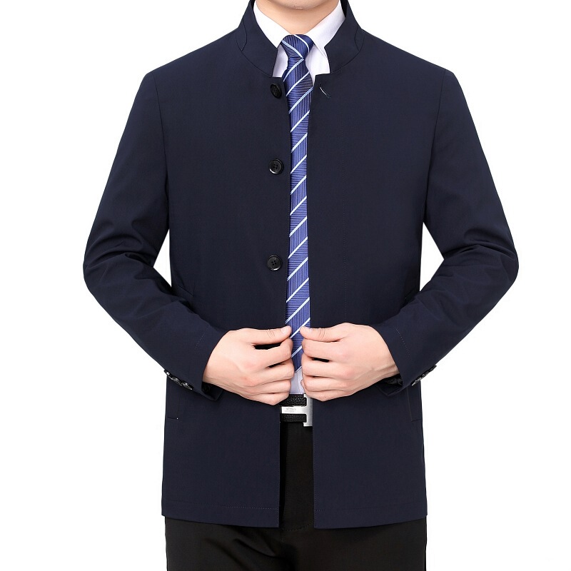 Branded Men's Jacket for Middle-Aged Dads, Button-Down Style, High-End Business Casual Jacket, Spring and Autumn Stand-Up Collar Thin Coat Branded Men's Jacket for Middle-Aged Dads, Button-Down Style, High-End Business Casual Jacket, Spring and Autumn Stand-Up Collar Thin Coat