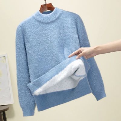 New sweater 2022 Autumn and winter mink Base coat Half a Exorcism Lazy winter Special thick Knit a sweater