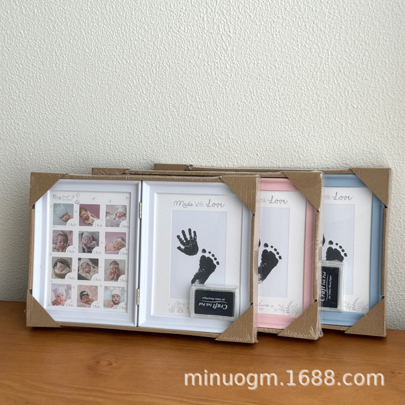 Cross-Border Newborn Hand and Foot Print Mud Photo Frame Baby Hand and Foot Print Baby 100 Days Full Moon One Year Growth Commemorative Table