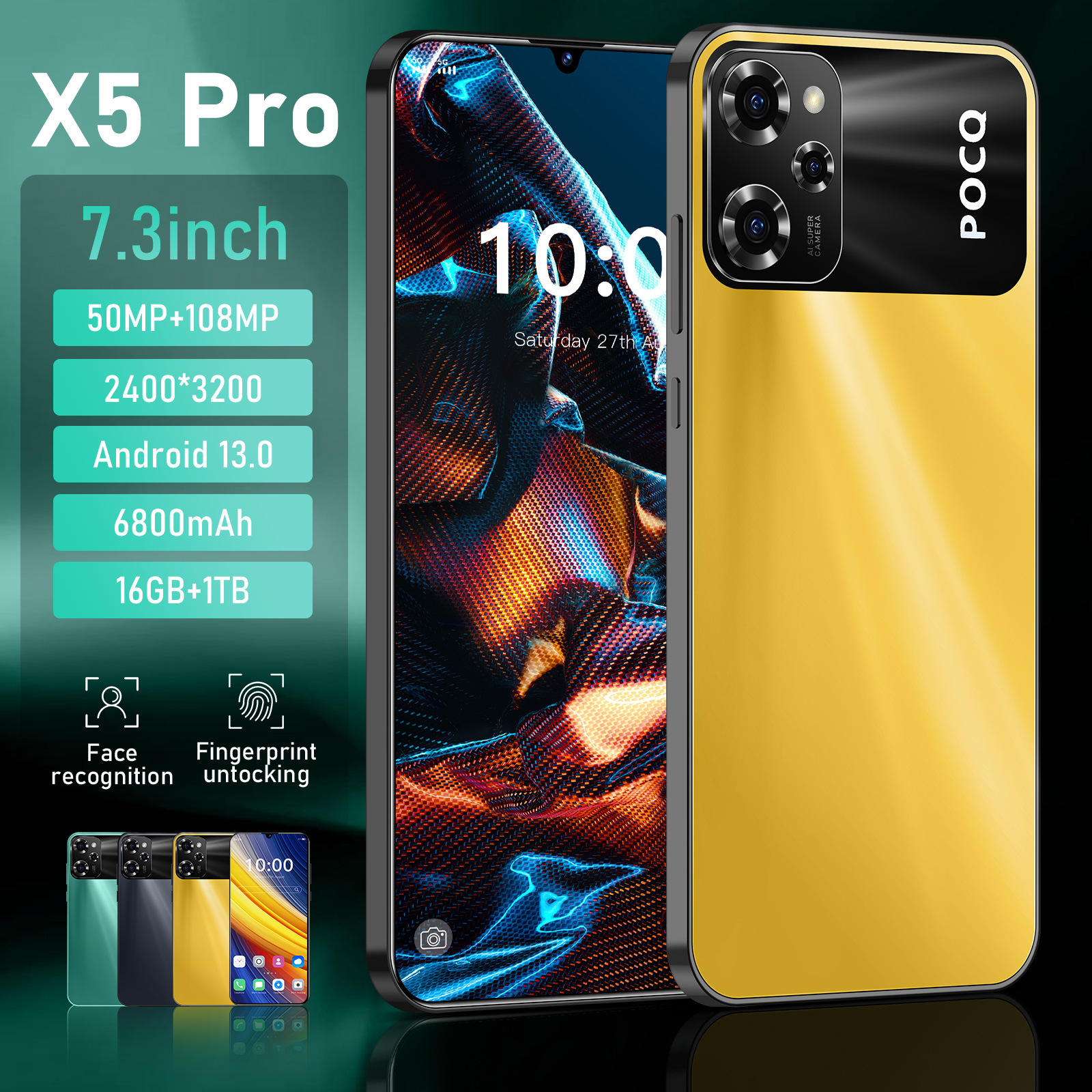 X5 Pro跨境新款7.3寸2+16G安卓智能5G手机外贸手机源头厂家可代发
