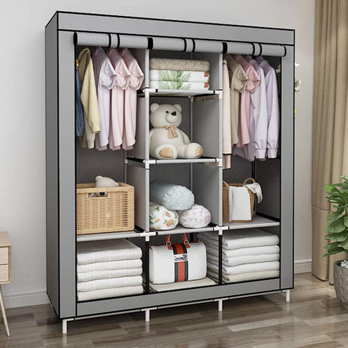 Non-woven dust-proof storage wardrobe hanger steel frame dormitory combination foldable simple cloth wardrobe assembly