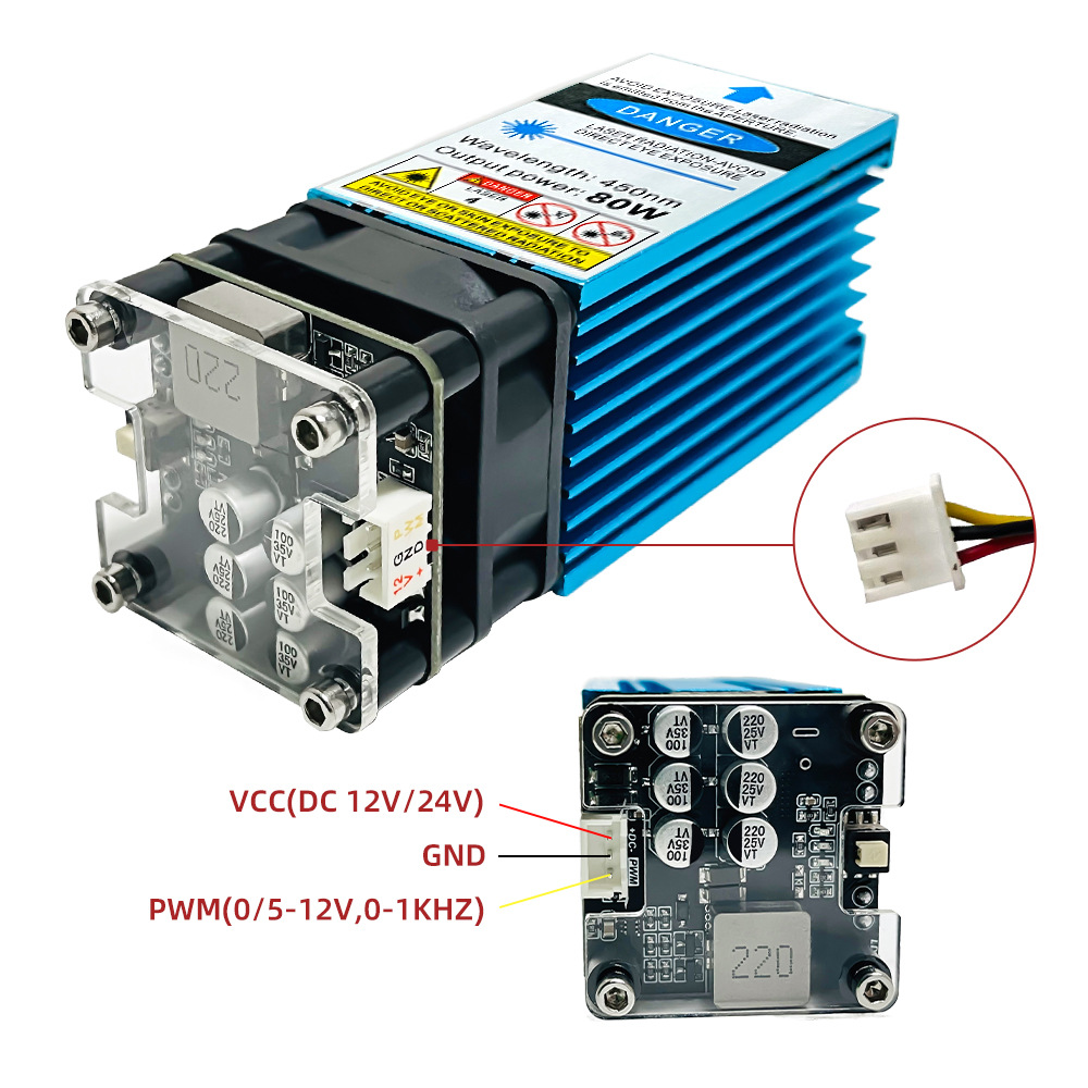 10W láser con asistencia de aire 450nm láser azul cabeza TTL módulo para DIY máquina de grabado láser herramienta